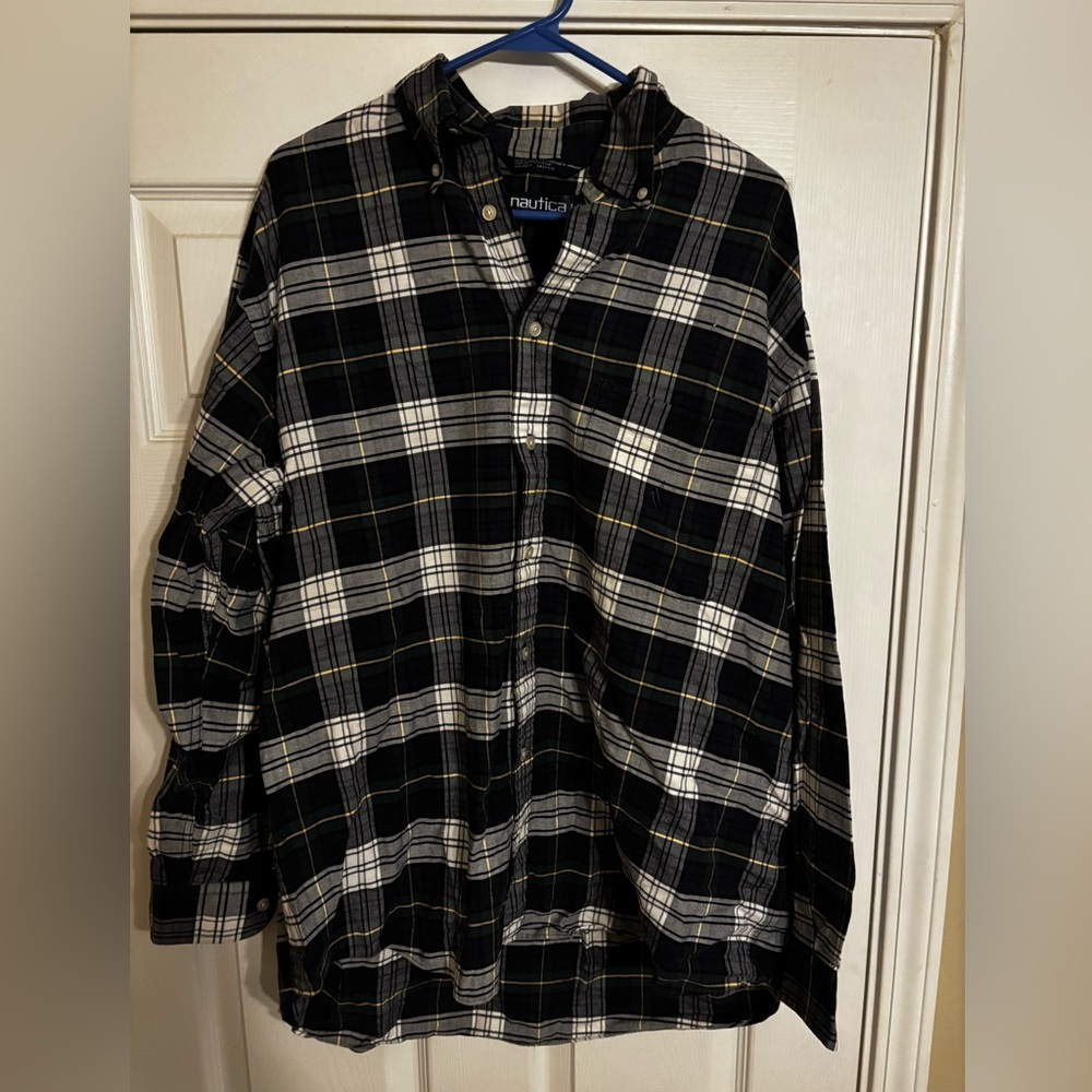 Nautica Navy and Cream Plaid Shirt